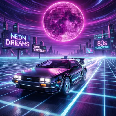 Synthwave aesthetic, a sleek retro-futuristic sports car driving on a glowing grid highway towards a neon grid sun, purple and magenta color palette, 80s retrowave. Synthwave aesthetic, a sleek retro-futuristic sports car driving on a glowing grid highway towards a neon grid sun, purple and magenta color palette, 80s retrowave.